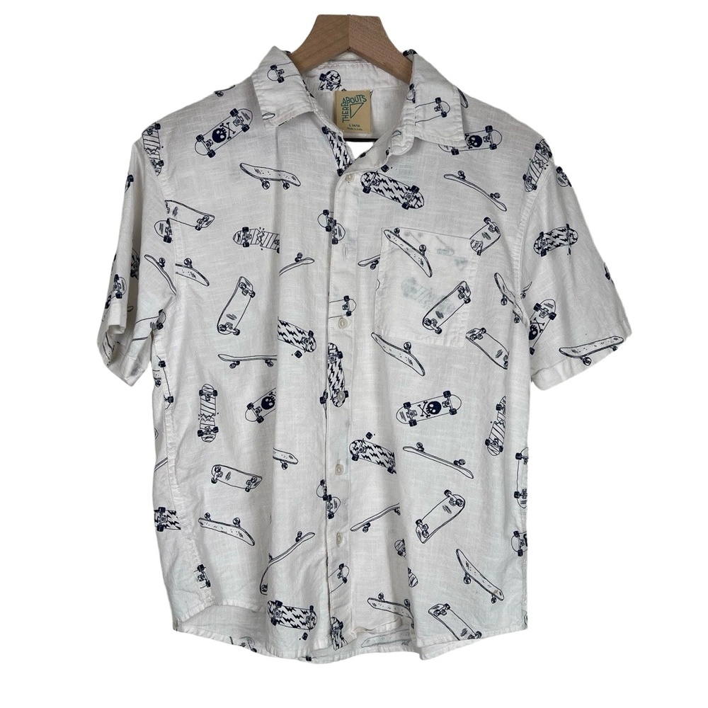 Thereabouts Kids Camp Shirt Size Large 14/16‎ Blue White Skateboard Novelty Cool